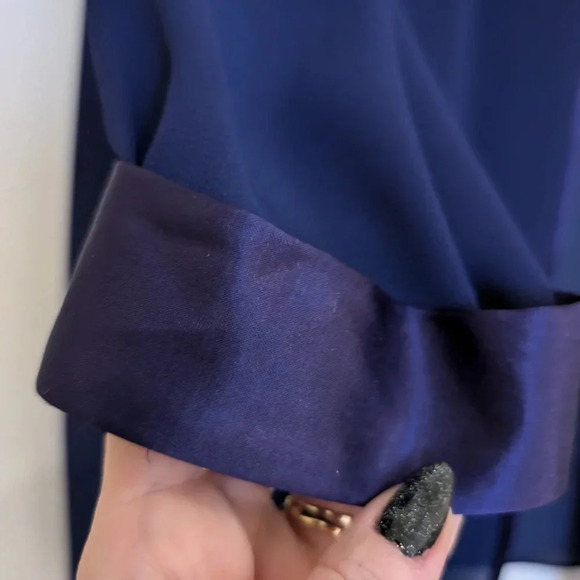 Vintage Navy Sheer Blouse with Pearl Buttons - Picture 4 of 9